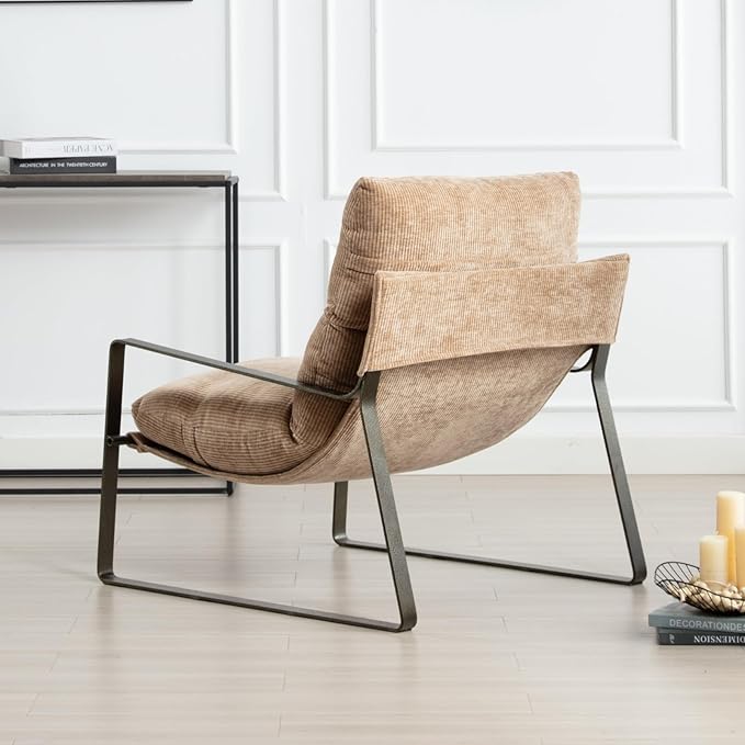 DUOMAY Mid-Century Accent Chair Armchair, Comfy Chenille Leisure Chair Lazy Chair with Brozen Metal Leg for Living Room Bedroom Office Apartment, Khaki