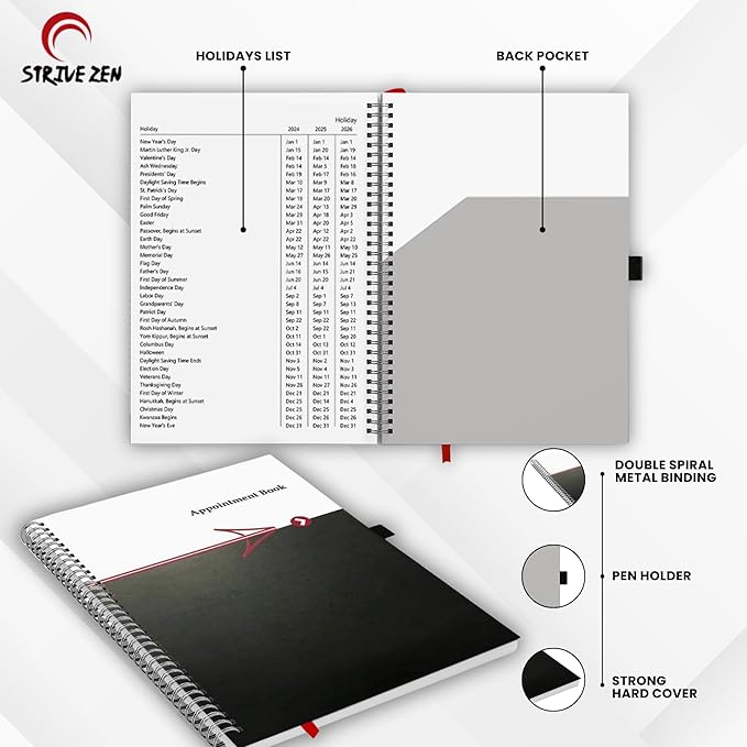 Hourly Appointment Book, Scheduling Book, Daily Schedule Planner with 15 Minutes Increments, Business Appointment Book for Multiple Schedules, Business Planner, Undated, 2 Years, Large, HARDCOVER