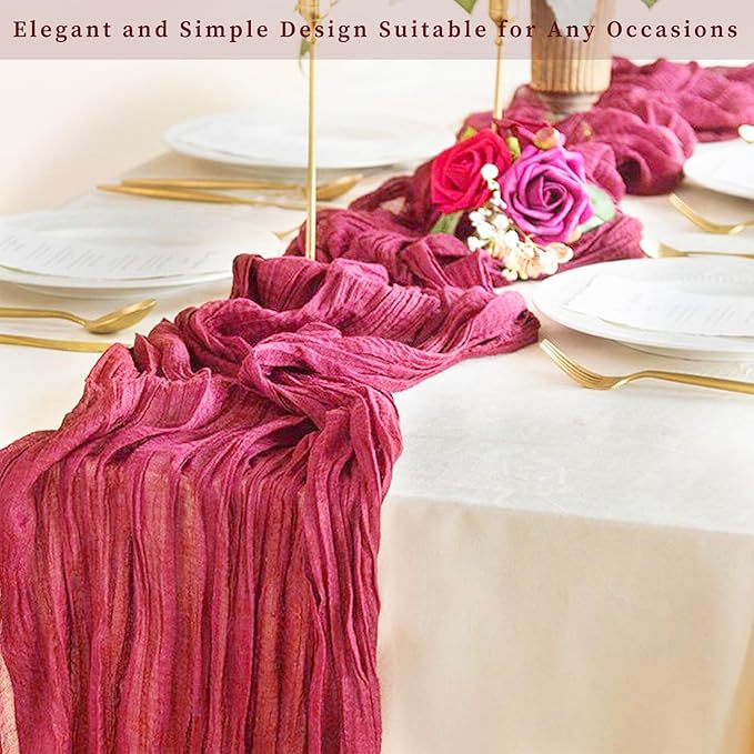 Hot Pink 12 Pack Cheesecloth Table Runner 10FT Boho Fabric Rustic Cheese Cloth Table Runner for Wedding 20 x 120 Inch Long Bridal Shower Baby Shower Gauze Sheer Birthday Party Table Decorations