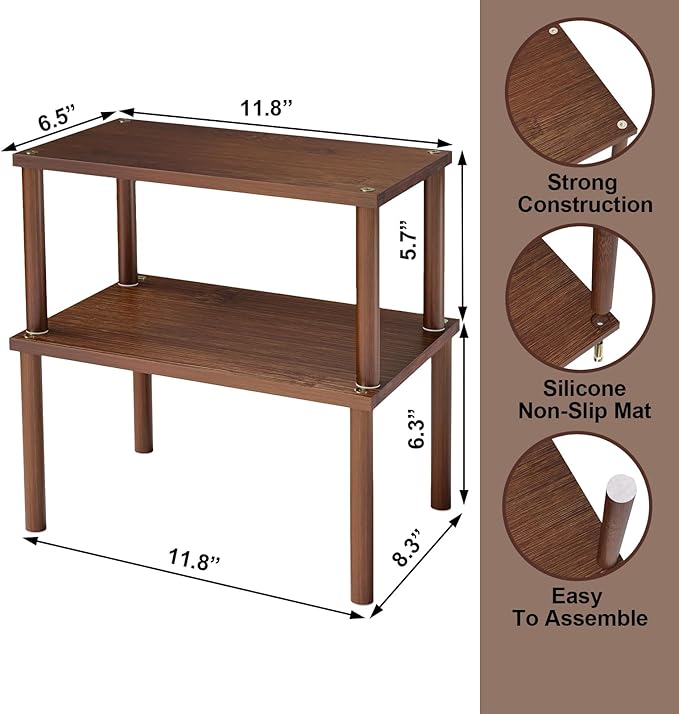 Cabinet Organizer Shelf(Set of 2),Kitchen Counter Shelves,Bamboo Spice Rack Countertop and Cabinet,Stackable Expandable,Medium(Brown)
