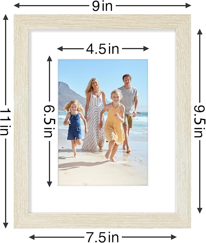 Vittanly 8x10 Picture Frames Set of 9, Shatter Resistant Plexiglass, Display 5x7 Pictures with Mat or 8x10 without Mat, Photo Frames for Wall or Tabletop, Engineered Wood, Cornsilk