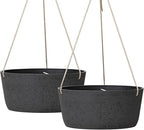 La Jolie Maison Large Hanging Planters - 12 Inch Outdoor Flower Pots, Hanging Garden Planters Set of 2, Black Charcoal