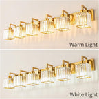 Modern Crystal Bathroom Vanity Light - 6-Lights Gold Brushed Brass Finish Wall Lamp