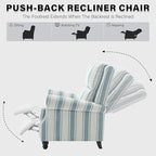 UIXE Pushback Recliner Chair, Fabric Armchair Push Back Accent Chair for Living Room, Rivet Trim Club Arm Chair Overstuffed Home Theater Single Sofa Bedroom Reading Seat with Footrest - Stripe Blue