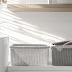 La Jolie Maison Blended Fabric Storage Baskets Set of 2, Rectangle Knitted Baskets for Organizing, Boho Decorative Baskets, Durable Finish, Grey