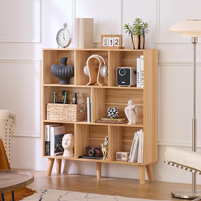 LEYAOYAO Wooden 8 Cube Book Shelf - Natural 3 Tier