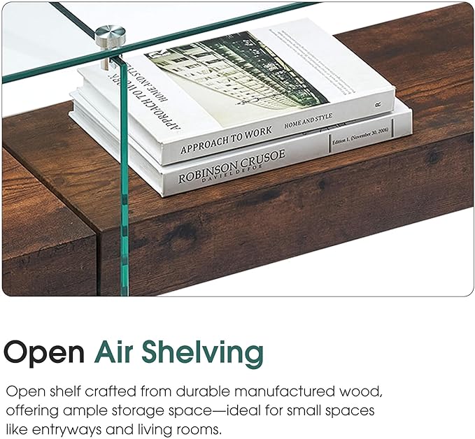 ivinta Narrow Glass Console Table with Storage, 31.5'' Rustic Entryway Table with Storage Shelves for Living Room, Hallway, Foyer, Bedroom 5103 (Dark Brown)