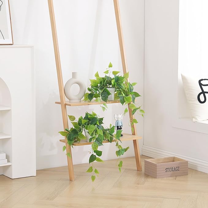 Tiita 2 Pack Fake Plants Artificial Scindapsus Aureus in Pots, Realistic Fake Greenery Potted Plants for Home Office Desk Window Sill Bathroom Bedroom Outdoor Indoor