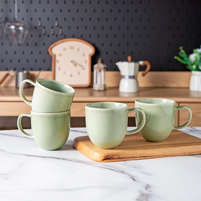 AmorArc 12oz Coffee Mugs, Ceramic Coffee Mugs set of 6 for Man, Woman, Dad, Mom, Modern Coffee Mugs with handle for Latte/Cappuccino/Milk/Cocoa. Dishwasher&Microwave Safe, Olive Green