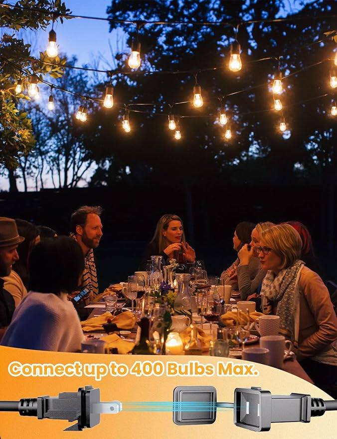Svater Outdoor String Lights 200 FT, E26 Socket, 64pc S14 Shatterpoof Bulbs, 1 Watt Dimmable 2700K Warm White, IP65 Waterproof Commercial Grade Patio Light (4 Pack X 50FT)
