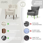 Modern Accent Chair, Upholstered Armchair with Pillow, Fabric Single Sofa Chair with Lounge Seat and Wood Legs Accent Chair for Living Room Bedroom Small Spaces (Beige, Set of 2)