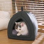 Amazon Basics Cat Cave Bed, 2-in-1 Foldable House for Indoor Cats, with Washable Cushion and Non-Slip Base, 15 x 15 Inches, Small