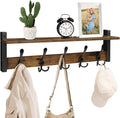 Homode Rustic Brown Wall Mount Coat Rack with Shelf and 5 Tri Hooks, Wood Coat Hangers for Hanging Hat, Towel, Purse, Jacket