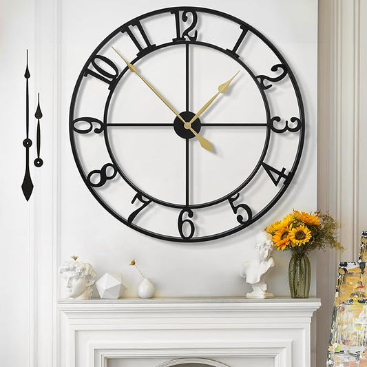 Large Wall Clock For Living Room Decor - 80cm/ 32 Inches Nearly Silent Non-Ticking Metal Wall Clocks Battery Operated, Vintage Decorative Modern Wall Clock For Bedroom, Office, Farmhouse Decor