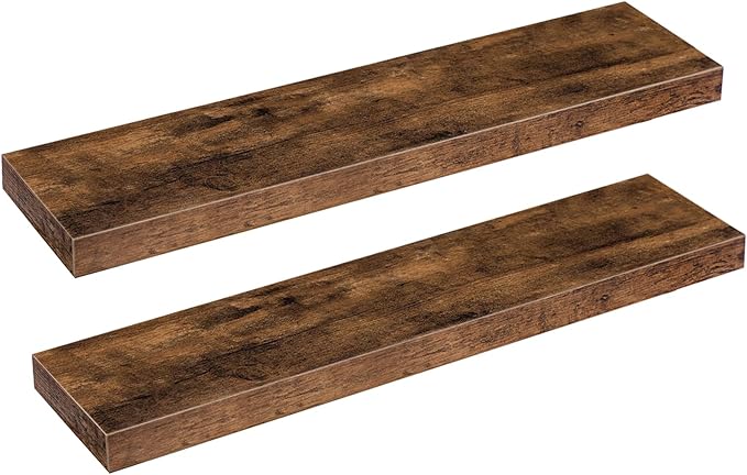 HOOBRO Floating Shelves for Wall, Wall Mounted Shelf Set of 2, 31.5" Hanging Shelf with Invisible Brackets, for Wall in Bathroom, Bedroom, Toilet, Kitchen, Living Room, Office, Rustic Brown BF80BJP201