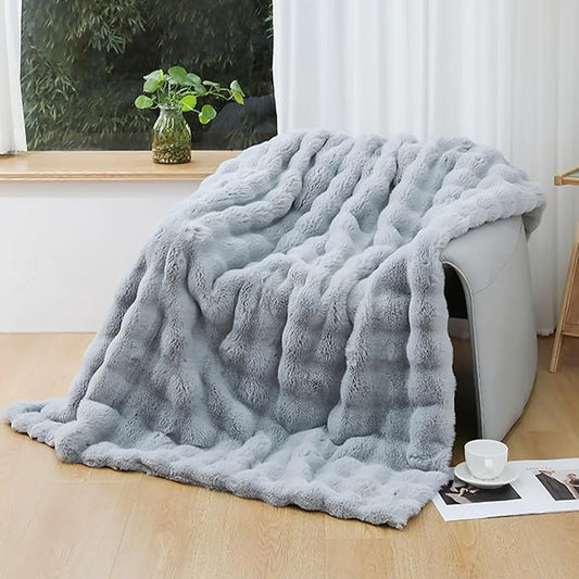 UKELER Ultra Soft Throw Blanket Grey Fluffy Blankets & Throws Faux Fur Blanket for Couch, Bed, Sofa Cozy Plush Warm Thick Velvet Blanket for Women, Men 50''x60''