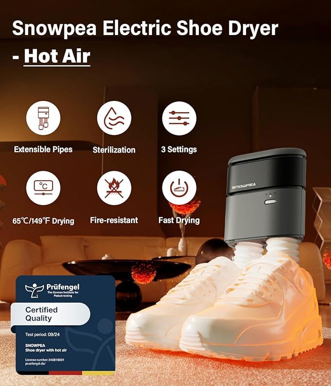 Snowpea Shoe Dryer with Heat Blower Ski Boots Dryer with Fan Heater Snow Boots Dryer Sneaker Dryer for Work Boots with 3/6/9 Hours Timer