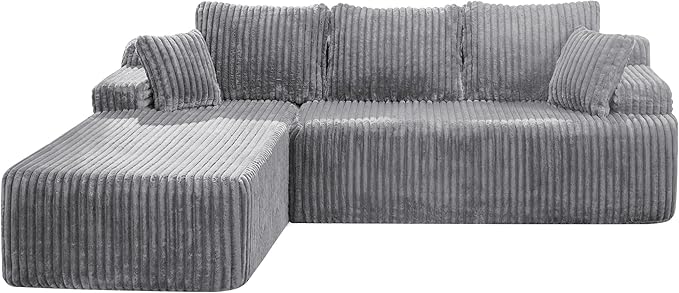 Hobestluk Modular Sectional Sofa Couches 108" L-Shape Couch 3 Seat Modular Sofa Memory Foam Sectional Couches for Living Room, Boneless Couch with Oversized Chaise (Light Grey, Left Facing)
