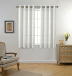 MIUCO Moroccan Embroidery Semi Sheer Curtains Faux Linen Grommet Curtains for Bedroom 52 x 63 Inch 2 Panels, Off White