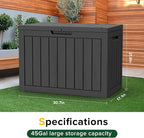46 Gallon Outdoor Deck Box,Storage Lockable Waterproof Patio Furniture,Garden Tools,Cushions,Pool Accessories Outside Storage Resin Box(Black)