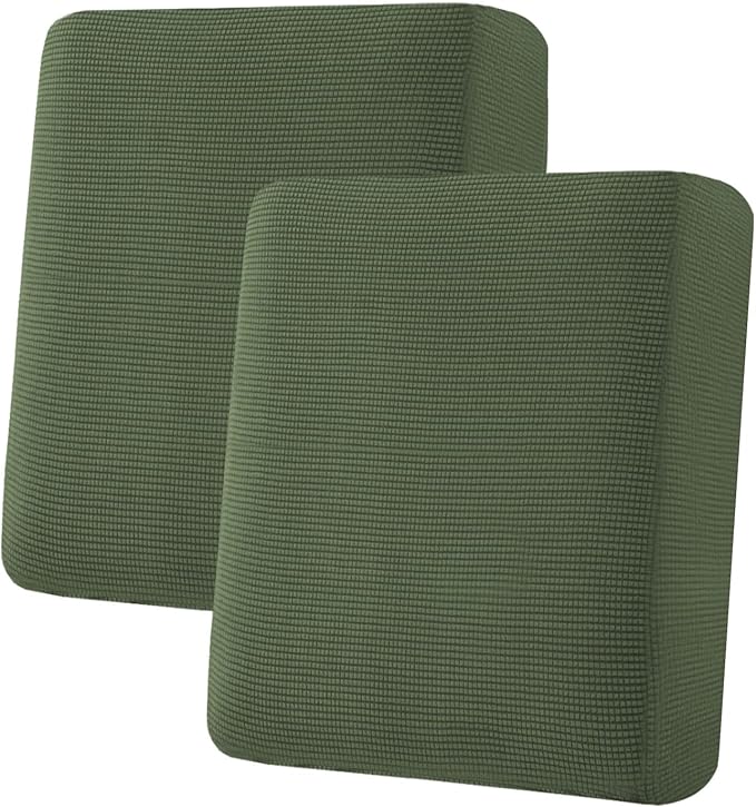 H.VERSAILTEX Super Stretch Individual Seat Cushion Covers Sofa Covers Couch Cushion Covers Slipcover Sets Thick Jacquard Textured Twill Fabric (2 Piece Medium Sofa Cushion Covers, Bronze Green)