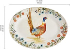 Bico Autumn Birds 16 plus 14 inch Oval Platters Set, Set of 2, Microwave and Dishwasher Safe, for Serving Fish, Chicken, Turkey