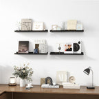 Picture Ledge Shelf, Wood Floating Shelves Set of 4, 24 inch Picture Ledge Shelves, Photo Ledge Nursery Book Shelves Wall Mounted for Living Room Kids' Room Bedroom, Color Black