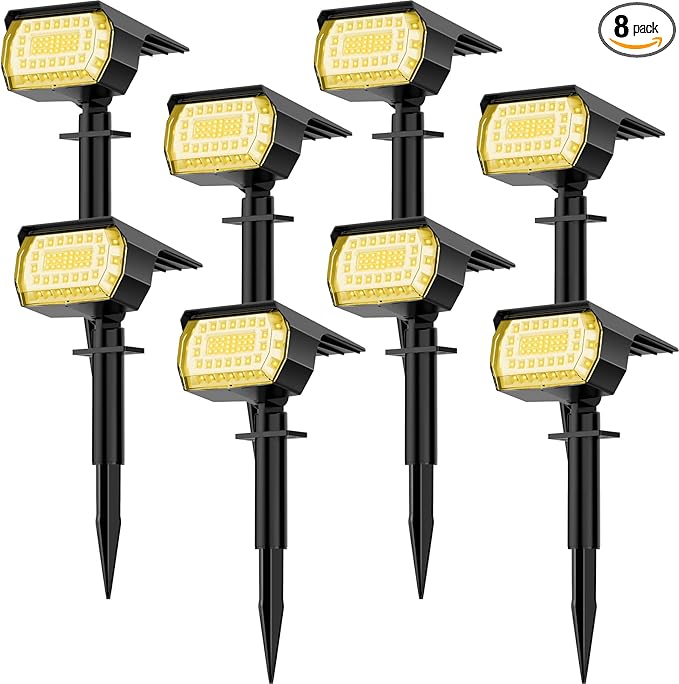 LANSOW Solar Spot Lights Outdoor, [8 Pack/76 LED] 2-in-1 Solar Landscape Spotlights, 3 Modes IP65 Waterproof Dusk to Dawn Solar Powered Flood Wall Lights for Outside Yard Garden Pathway(Warm White)