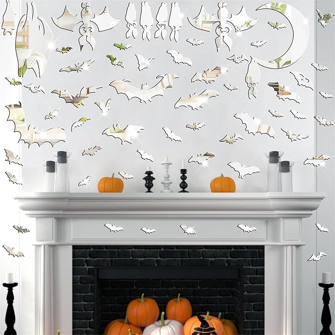 Easma Halloween Bats Wall Stickers 3D Scary Bats Decor for Door Decals Haunted House Party Decorations Silver Removable Halloween Wall Decal Peel and Stick for Kids Baby Bedroom Bathroom Playroom