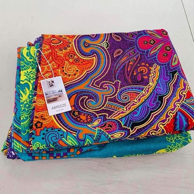 ABREEZE 3Pcs Bohemia Retro Bedding Ethnic Vintage Floral Duvet Cover Boho Bedding 100% Brushed Cotton Bedding Sets Damask Paisley Coloful Mandala Down Comforter Cover,Twin