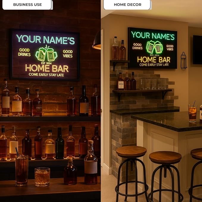 Personalized Bar Signs with Your Name for home wall light up with personalized pub name, man cave accessories, beer themed neon customizable lighted sign