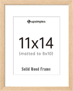 upsimples 11x14 Picture Frame, Natural Solid Wooden Picture Frames, Display 8x10 with Mat or 11 x 14 Without, Vertical or Horizontal Wall Hanging, 1 Pack, Natural