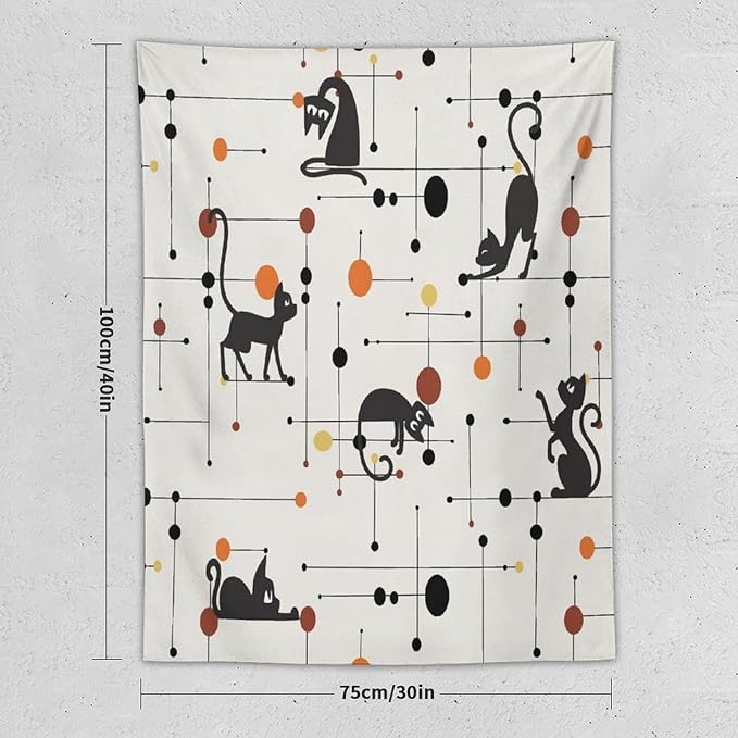 ICMOLYYENLO Abstract Cat Tapestry, Medieval Abstract Atomic Star Cat Vintage Home Wall Hanging Art Tapestry for Bedroom Living Room Dormitory 30x40 Inch