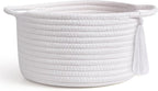 Small Gift Basket Empty to Fill – SweetMemo Cute Woven Organizer Baskets with cellophane wrap for Kids, Baby Shower, Office, Bathroom, Bedside – Little Decor Cotton Rope Bin with Handles - White