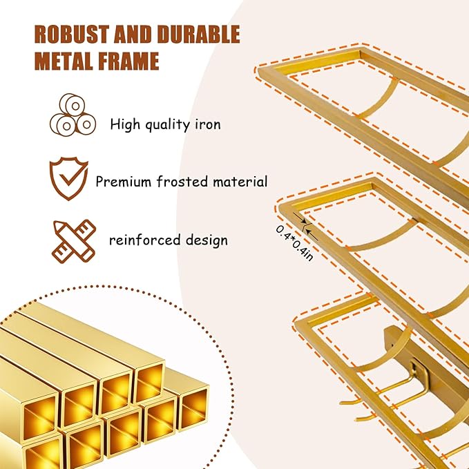 10 Bottle Wall Mount Wine Rack with Wine Glass Holder, Metal Wine Wall Rack, Wall Racks for Wine Bottles Display and Storage, Hanging Bottle Organizer for Living Dining Room Wine Cellar Bar (Gold)