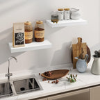 Fun Memories White Floating Shelves, 8 Inch Deep Wall Shelves Set of 2, Rustic Deep Shelves for Wall Storage, 24 x 8 Floating Shelves, 8" Deep White Shelves for Bedroom, Living Room, Kitchen
