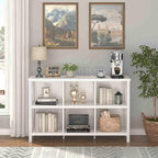 FATORRI 6 Cube Storage Organizer with Shelf, Long Wood and Metal Cubby Bookcase, Industrial Horizontal Bookshelf (White Oak, 47 Inch)
