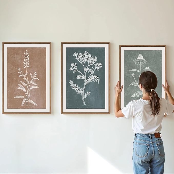 SIGNINART Neutral Botanical Framed Canvas Wall Art Set, Vintage Floral Wall Decor, Boho Minimalist Plant Wall Painting, Art Print for Farmhouse Living Room, Bedroom, Office, Bathroom 16"x24"x3