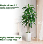 Artificial Dracaena Tree Artificial Silk Tree Faux Tree with White Tall Planter Fake Tropical Yucca Floor Plant (1, White Tall Planter, 6 FT)