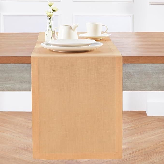 Solino Home Linen Table Runner 90 Inches Long - 100% Pure Linen Peach Table Runner 14 x 90 Inch - Fete