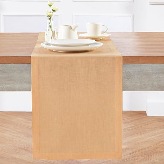Solino Home Linen Peach Table Runner 36 Inches - 100% Pure Linen Short Table Runner 14 x 36 Inch Ideal for Dresser and Coffee Tables - Fete