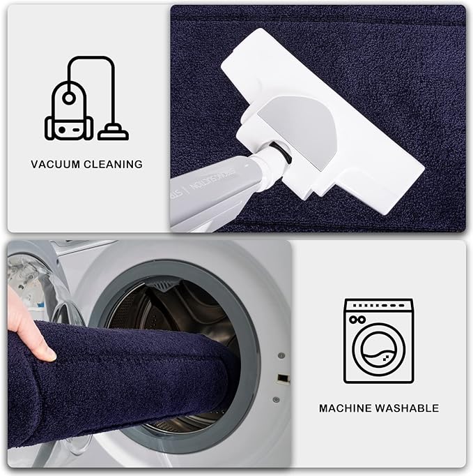 PURRUGS Dirt Trapping Door Mat 34" x 59", Non-Slip/Skid Machine Washable Entryway Area Rug, Dog Doormat, Super Absorbent Welcome Mat for Muddy Wet Shoes and Paws, Navy Blue