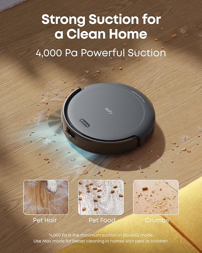 eufy C10 Robot Vacuum Self Emptying, 8 Weeks Hands Free, Advanced Smart Mapping with LiDAR Navigation, 2.85-Inch Slim Design, Powerful Suction, Edge Expansion Brush for Pet Hair