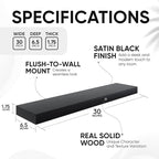 Homeforia Black Floating Shelves 30 inches Long, High End Solid Real Wood 30 inch Floating Shelf for Wall Mounted, Black Wooden 30in Floating Shelves, Heavy Duty Bracket, 30 X 6.5 X 1.75 in, Set of 2