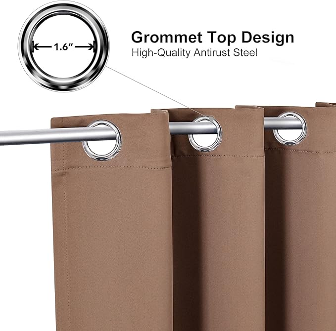 ChrisDowa Blackout Curtains 72 inches Long for Bedroom - 2 Panels Set Grommet Thermal Insulated Room Darkening Curtains for Living Room (Cappuccino, 42 x 72 Inch)