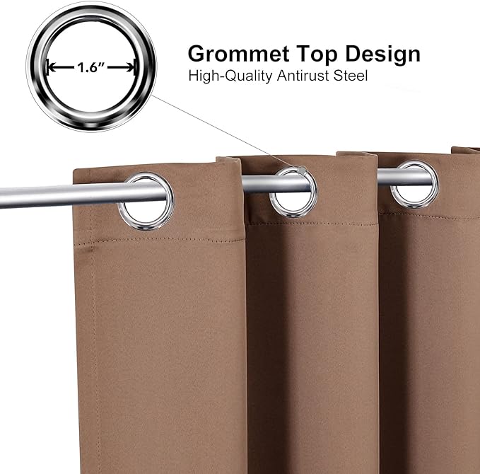 ChrisDowa Grommet Room Darkening Curtains for Bedroom and Living Room - 2 Panels Set Thermal Insulated Blackout Curtains (Cappuccino, 52W x 95L)