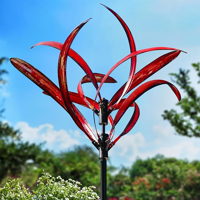 LimeHill Wind Spinner for Garden and Yard - Large Metal Kinetic Wind Sculptures Yard Art Outdoor (Burgundy 2)