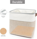 Collapsible Fabric Storage Cubes 11x11 Cube Storage Bins, 4 Pack Closet Baskets Box with Handles for Organizing, Shelf, Toys, Clothes, Home, Office, Nursery (Beige&White)