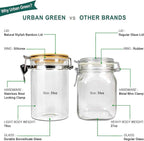 Urban Green Borosilicate Glass Storage Jars with Airtight Locking Clamp Lids, Airtight Canister Set，Coffee Set of 3 with Spoon (50oz, 24oz, 18oz), Storage Containers with Bamboo Lid