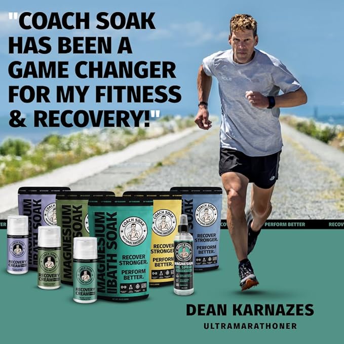 Coach Soak Recovery Bath Soak & Cream - Alternative to Epsom Salt Bath Soak - Fast-Absorbing Pure Magnesium Flakes with 21 Minerals, Bath Salts & Essential Oils - 2 Pack - Cooling Peppermint